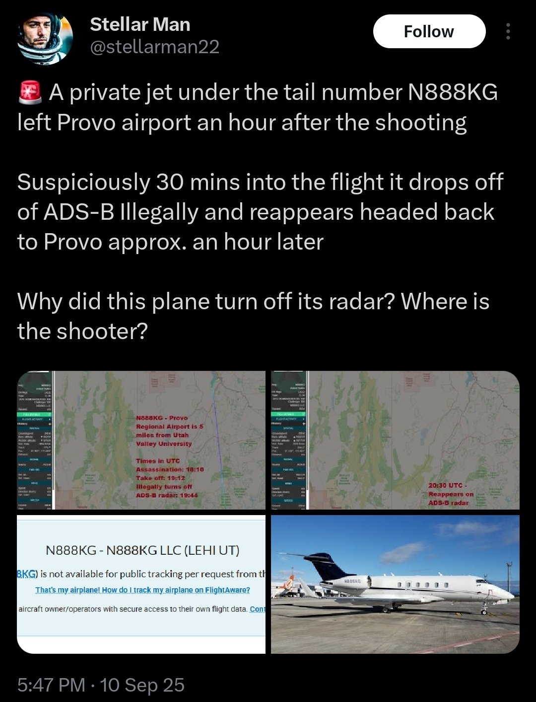Suspicious Private Jet Activity Raises Questions After Charlie Kirk’s Assassination